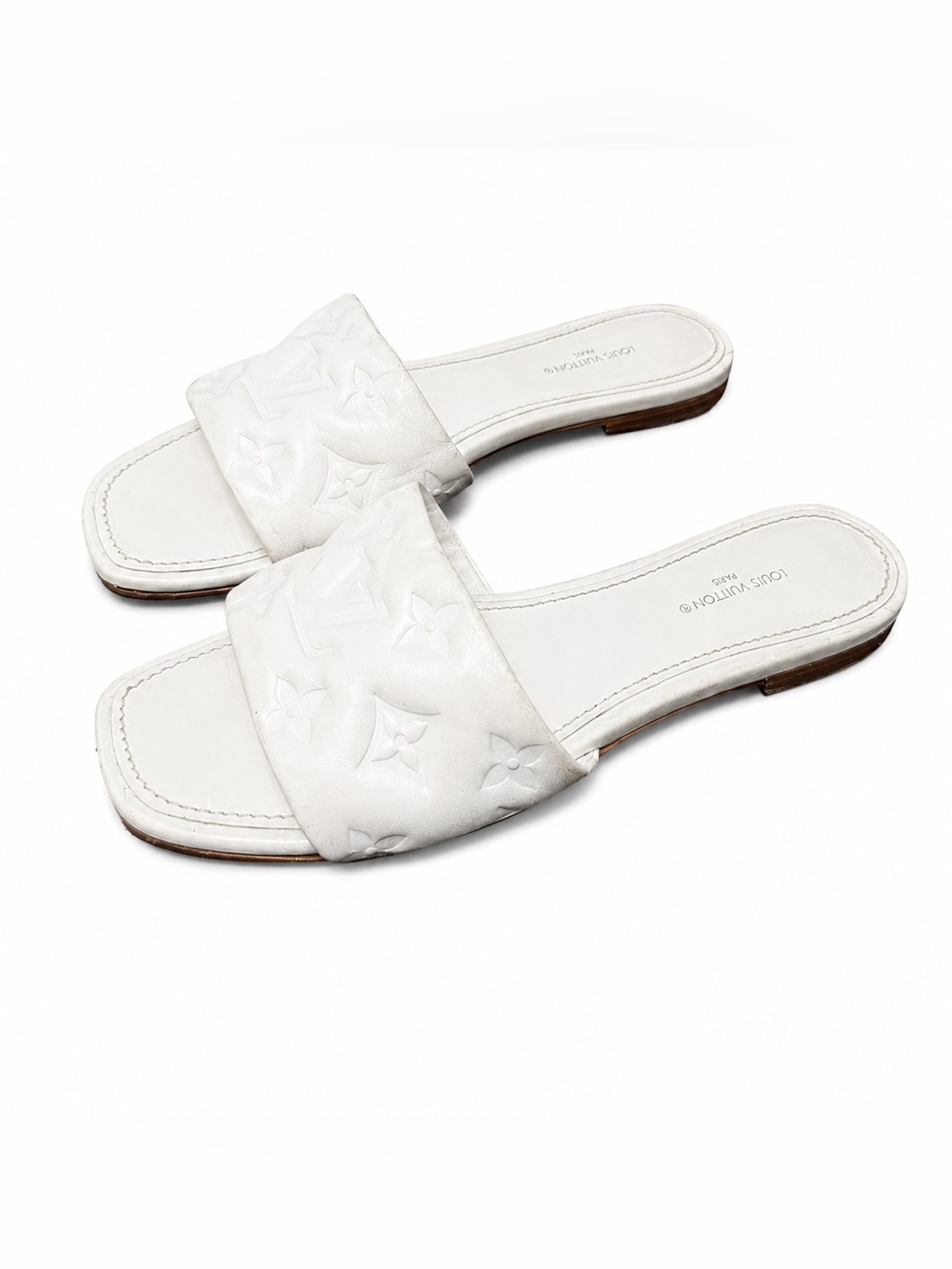 Louis Vuitton White Embossed Monogram Slide Mules